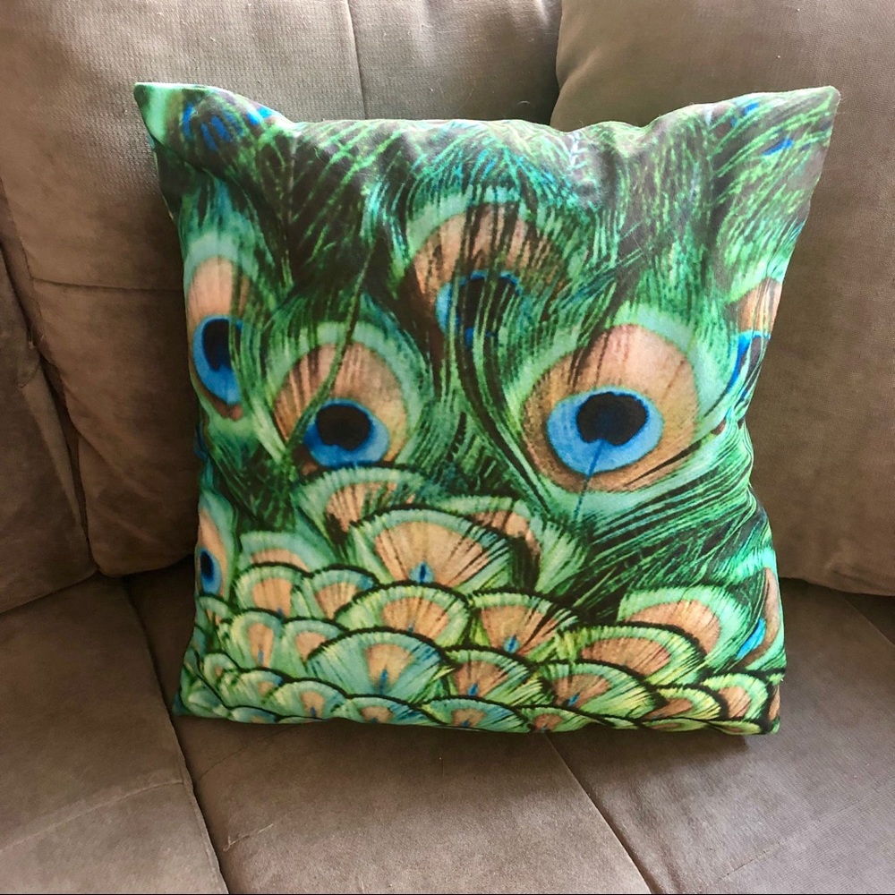 Blue and green peacock pillow cushion cover